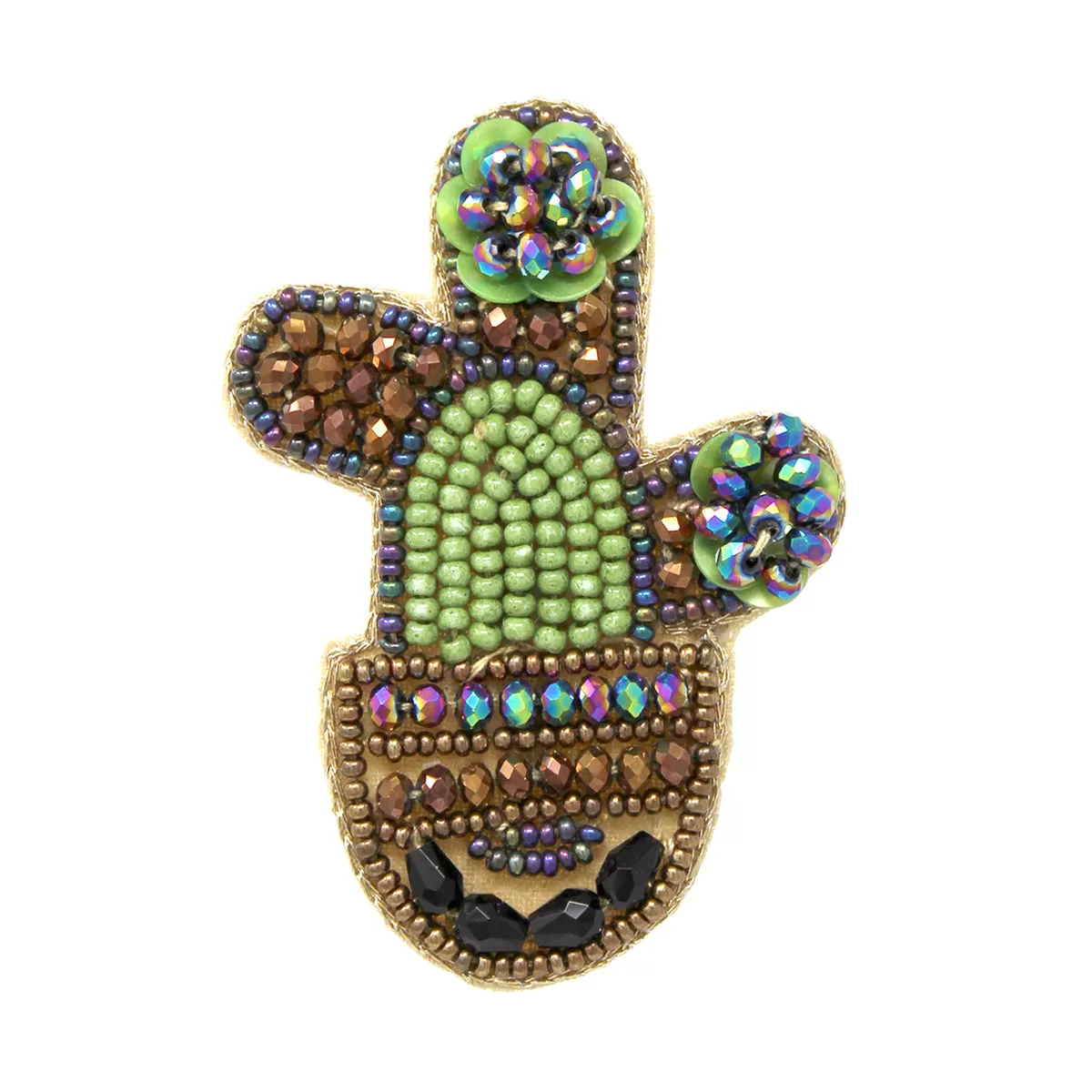 Cactus Plant Bead Embroidered Brooch