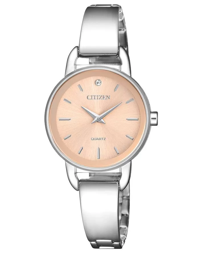 Citizen Quartz Ladies Watch - Stainless Steel - Pink Gold-Tone - Crystal- Bangle