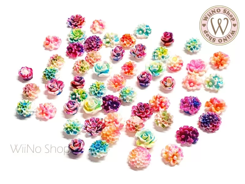 Colorful Flower Mix Nail Art Cabochons - 10 pcs