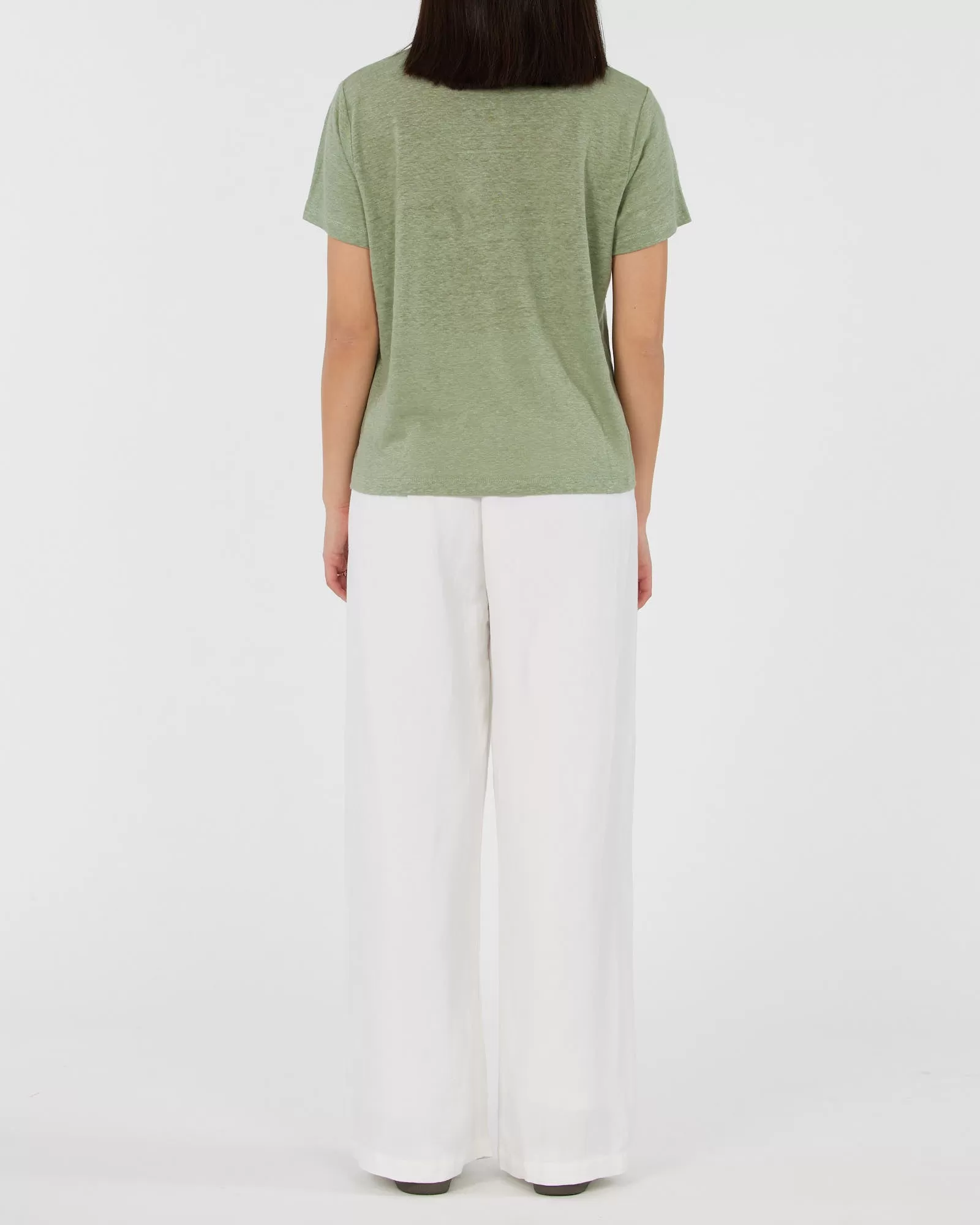 Coogee Linen Crew Neck Tee - Green Tea