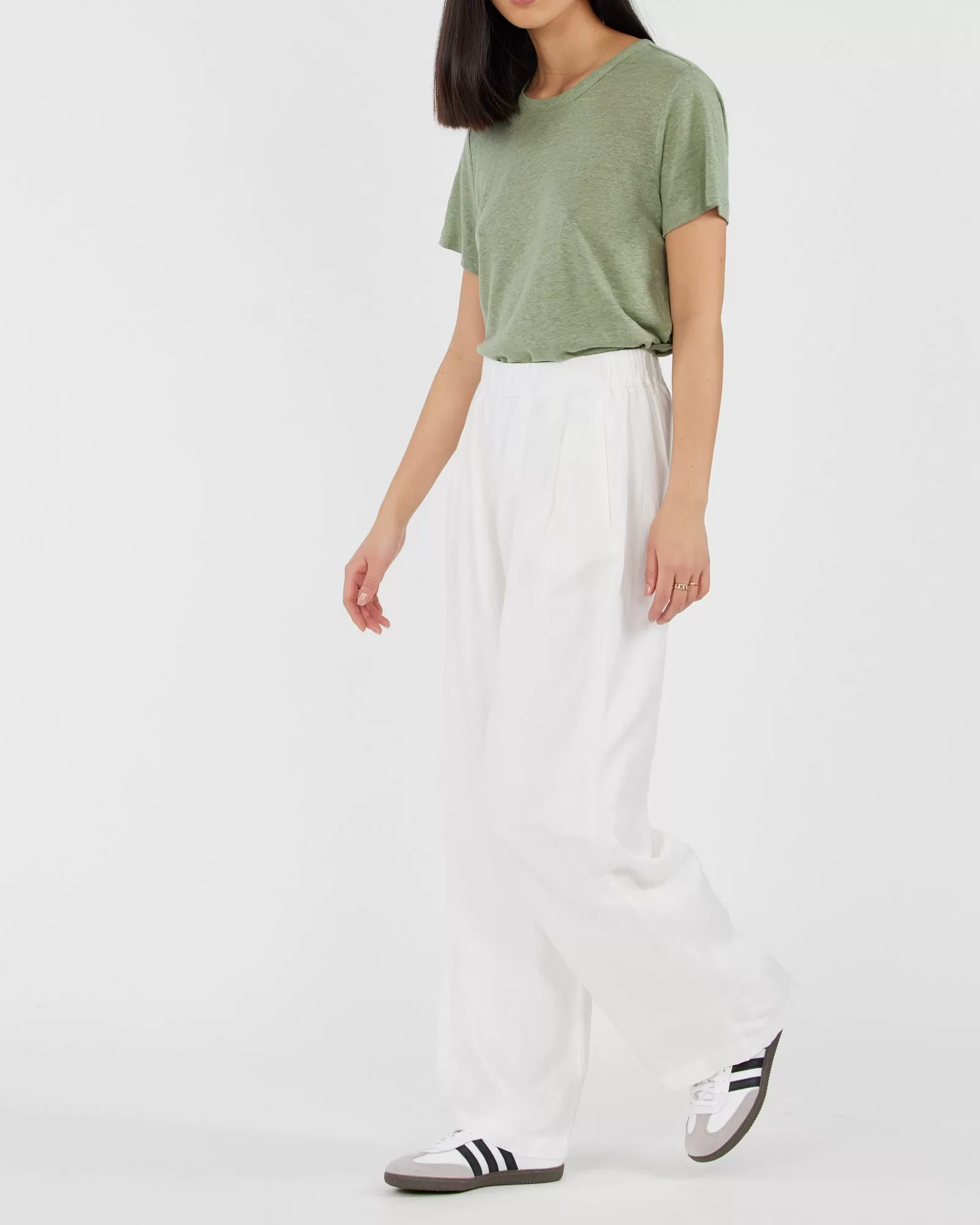 Coogee Linen Crew Neck Tee - Green Tea