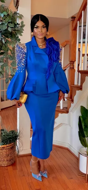 COUTURE GEMSTONE JACKET-DRESS(ROYAL BLUE)