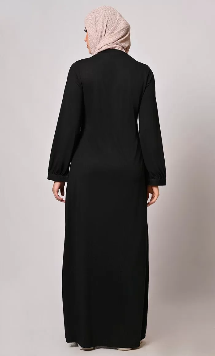 Crafted With Care: Black Abaya with one side waist Gathers and Handwork