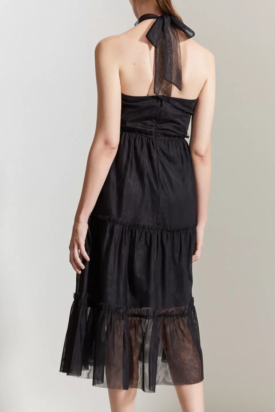 Cressida Halter Neck Black Midi Dress