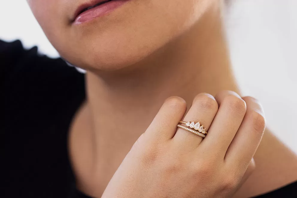 Crown Engagement Ring Set with Pear Cut Diamonds