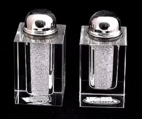 Crystal Salt And Pepper Shaker Set Broken Glass & Jerusalem Silver