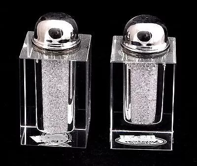 Crystal Salt And Pepper Shaker Set Broken Glass & Jerusalem Silver