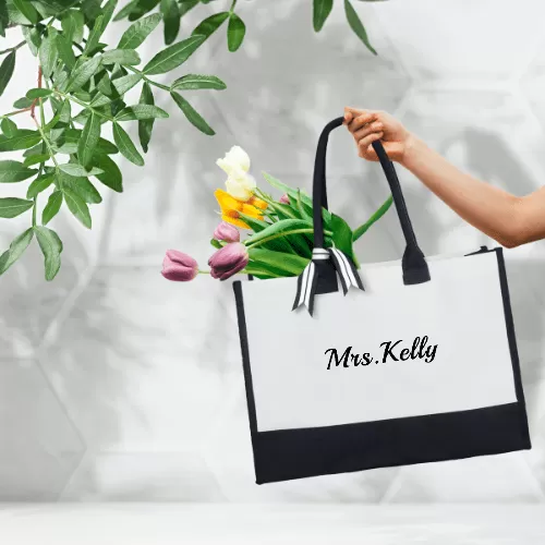 Custom Name Canvas Shoulder Tote Bag Embroidery Personalized Environmental Protection Handbag Mom Tote Bag Mommy Bag Mom Gift