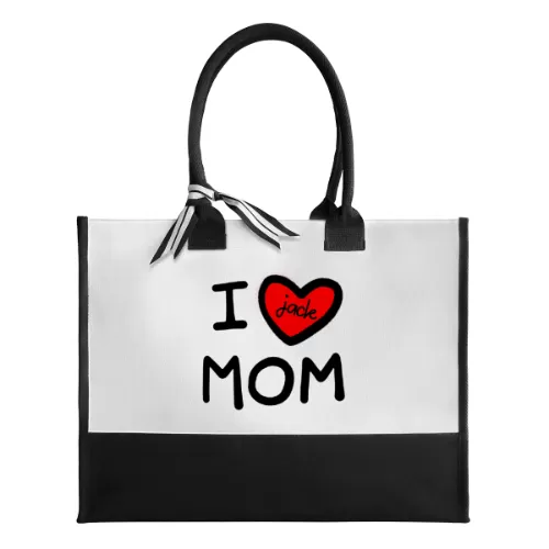 Custom Name Love Heart Canvas Shoulder Tote Bag Embroidery Personalized Environmental Protection Handbag Mom Tote Bag Mommy Bag Mom Gift