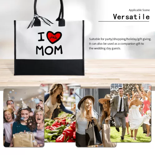 Custom Name Love Heart Canvas Shoulder Tote Bag Embroidery Personalized Environmental Protection Handbag Mom Tote Bag Mommy Bag Mom Gift