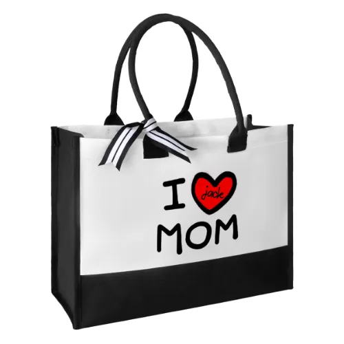 Custom Name Love Heart Canvas Shoulder Tote Bag Embroidery Personalized Environmental Protection Handbag Mom Tote Bag Mommy Bag Mom Gift