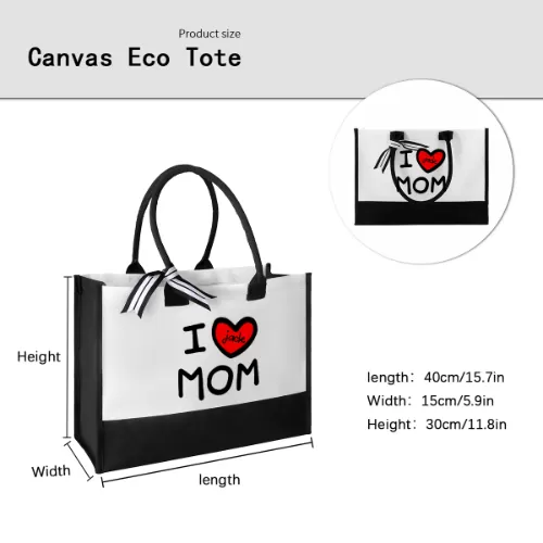 Custom Name Love Heart Canvas Shoulder Tote Bag Embroidery Personalized Environmental Protection Handbag Mom Tote Bag Mommy Bag Mom Gift