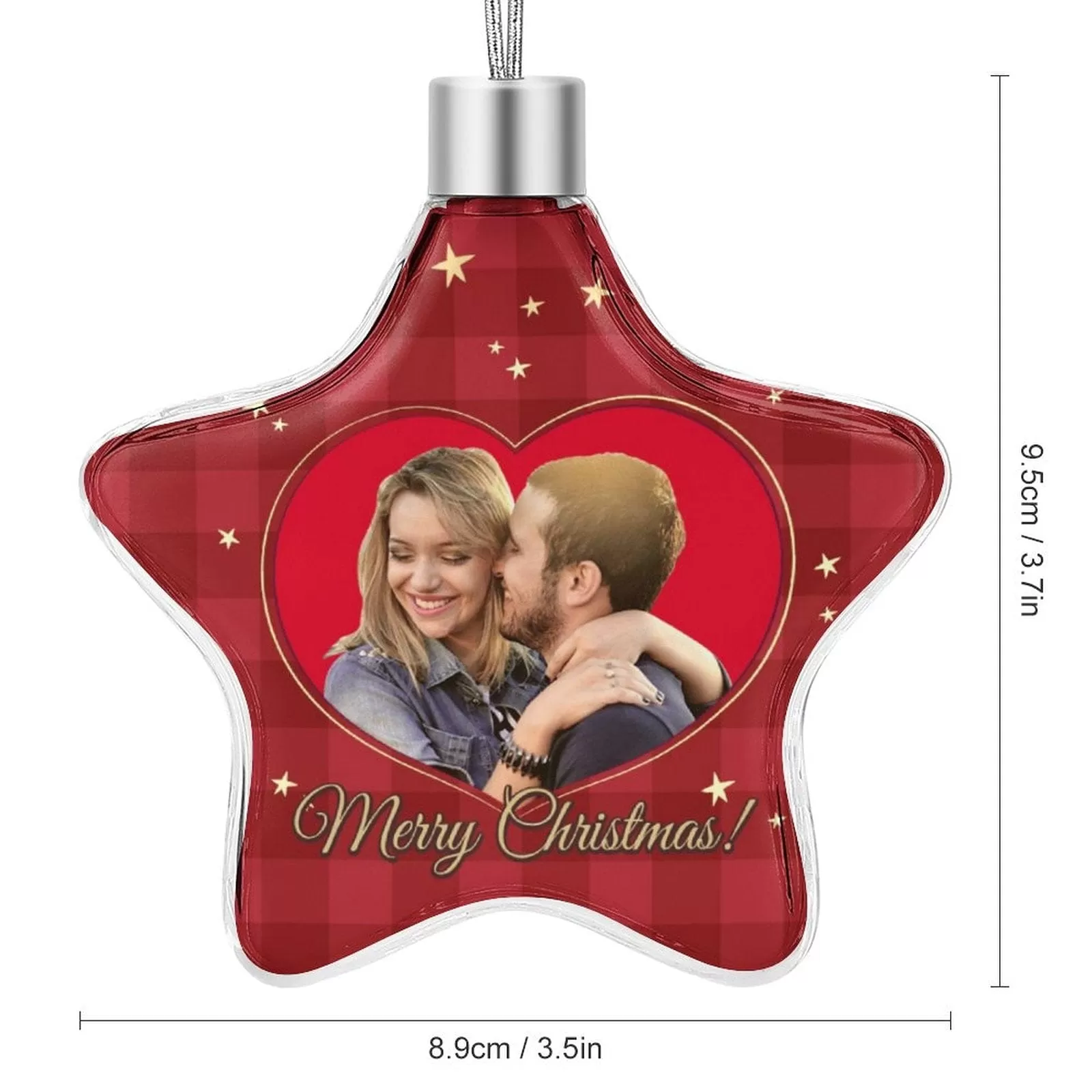 Custom Photo Couple Christmas Star Ornament Merry Christmas Red Heart Pendant