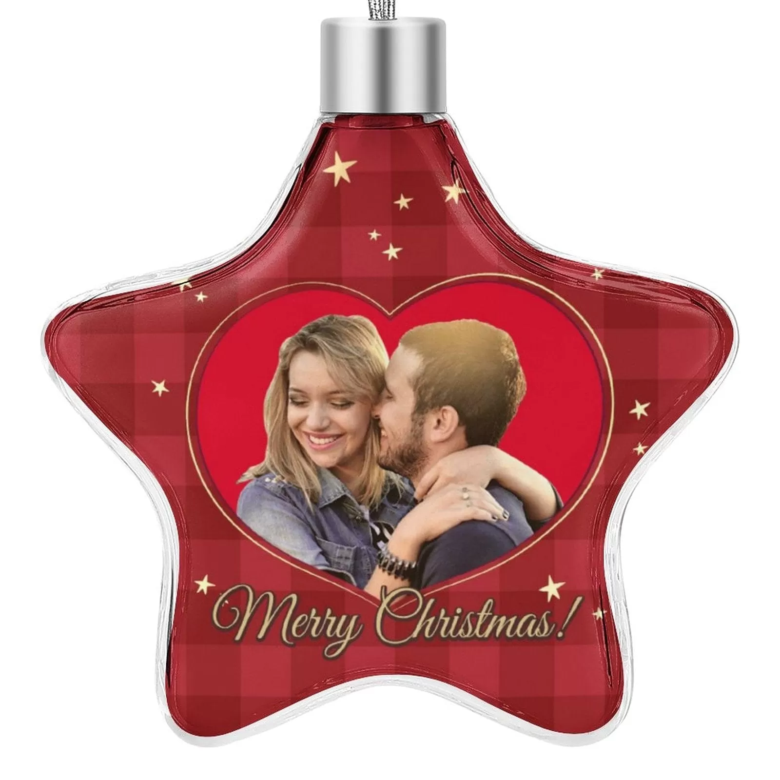 Custom Photo Couple Christmas Star Ornament Merry Christmas Red Heart Pendant