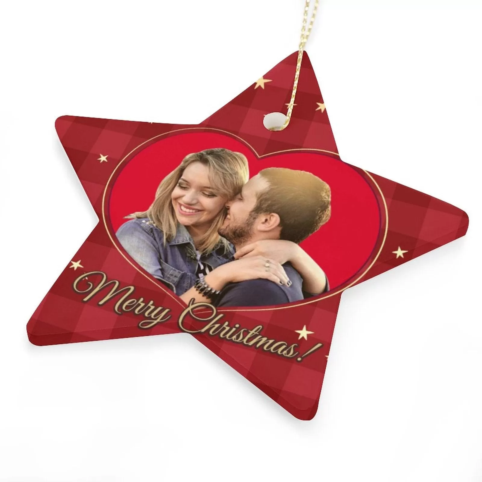 Custom Photo Couple Christmas Star Ornament Merry Christmas Red Heart Pendant