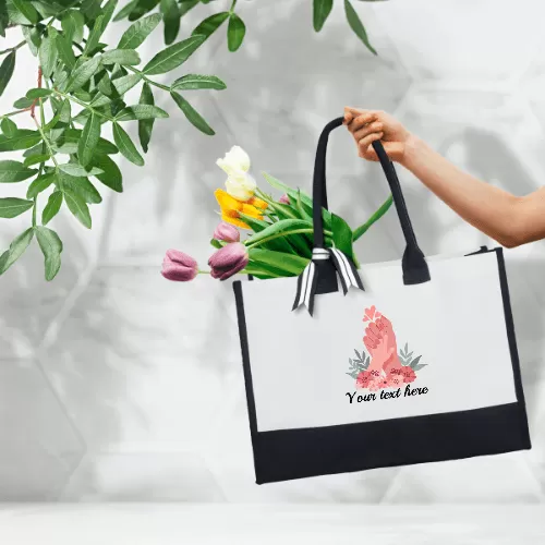 Custom Text Heart Hand Canvas Shoulder Tote Bag Embroidery Personalized Environmental Protection Handbag Mom Tote Bag Mommy Bag Mom Gift