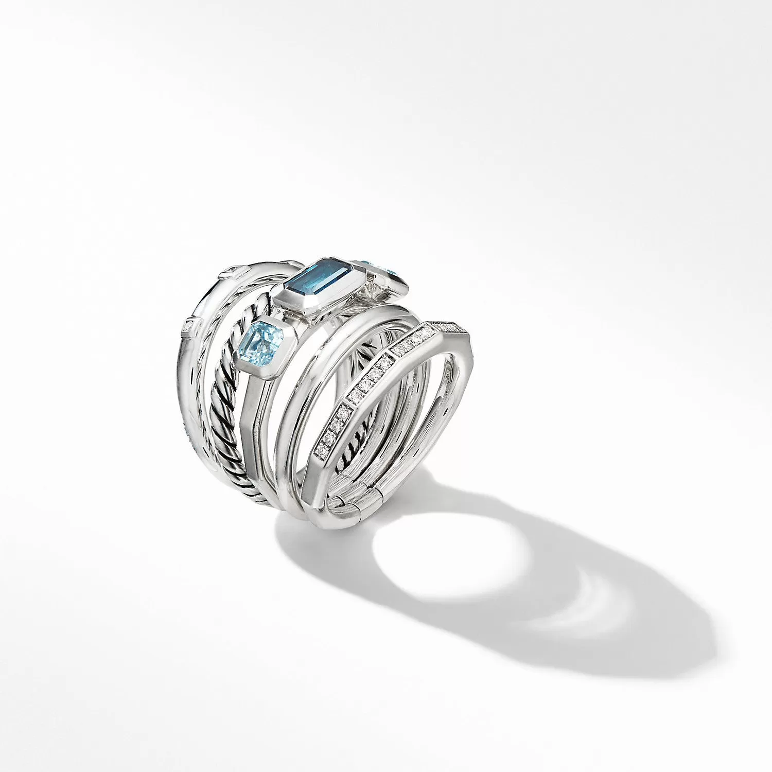 David Yurman Stax Wide Ring with Hampton Blue Topaz 15MM