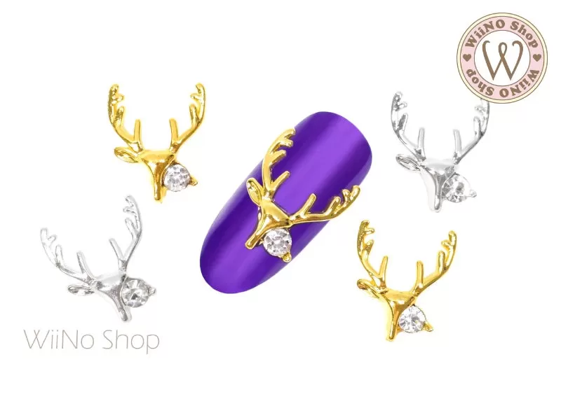 Deer with Crystal Nail Metal Charm - 2 pcs