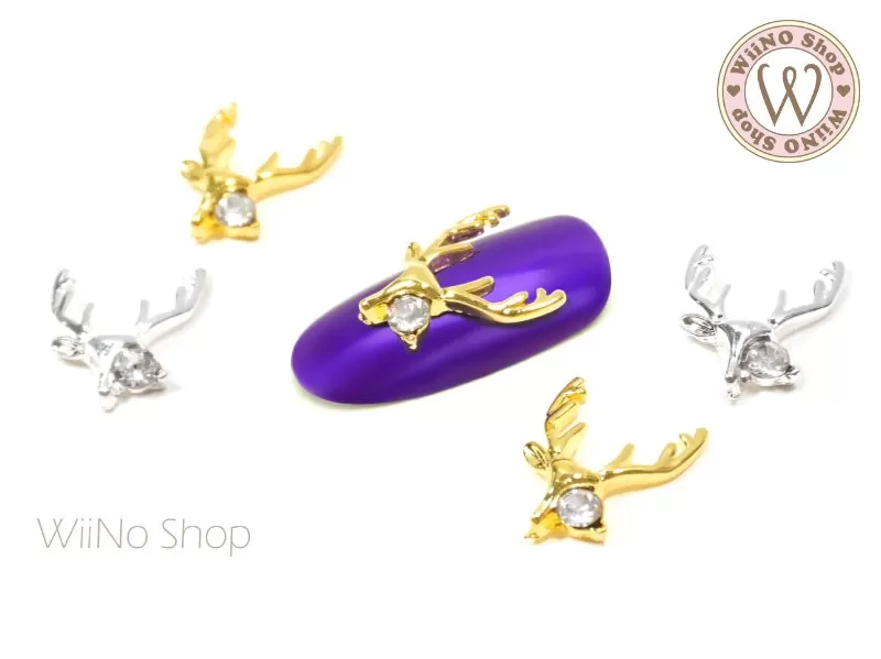 Deer with Crystal Nail Metal Charm - 2 pcs