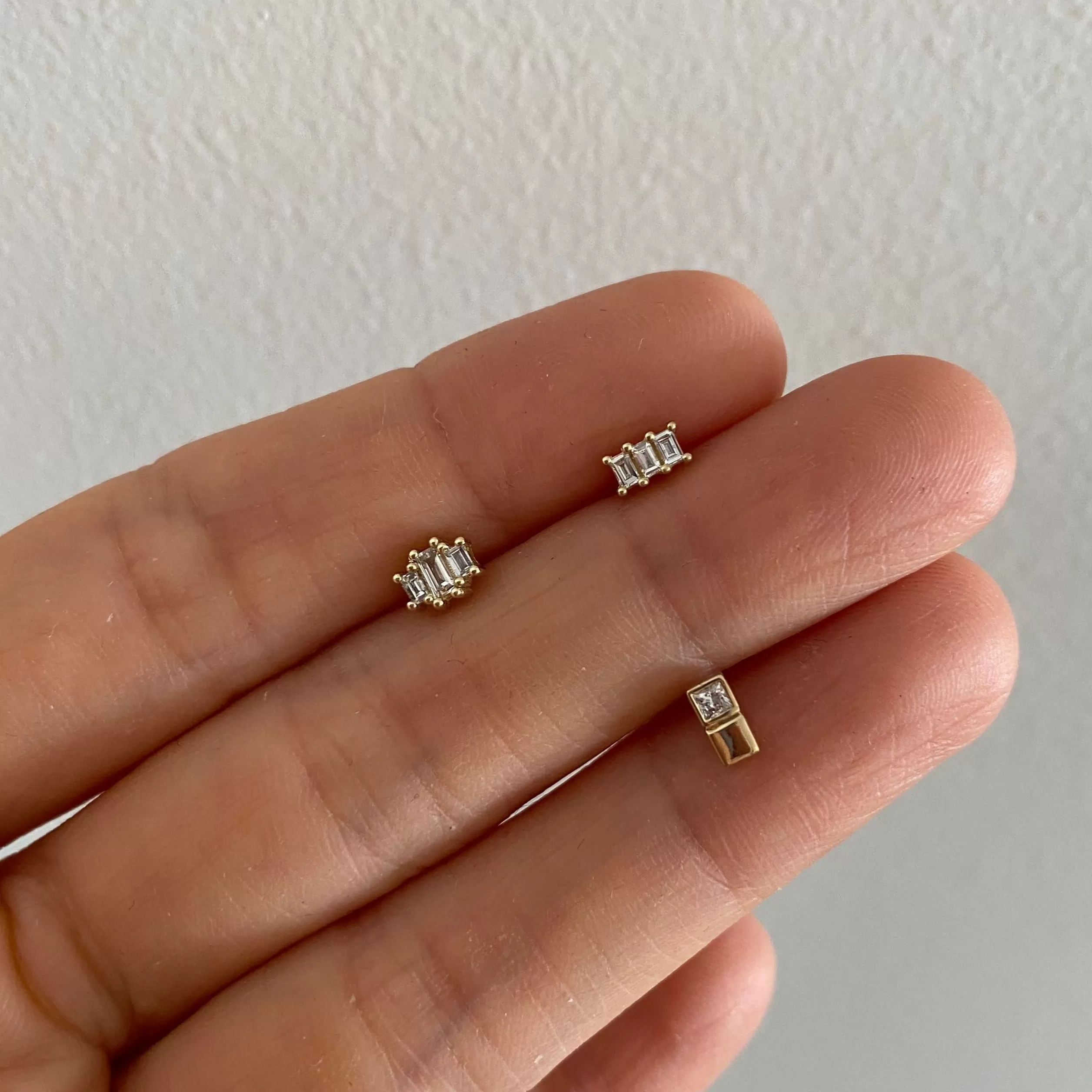 Diamond Baguette Trio Stud (Single)