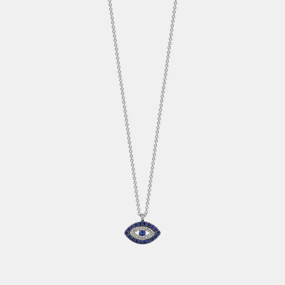 Diamond Evil Eye Sapphire Border Necklace