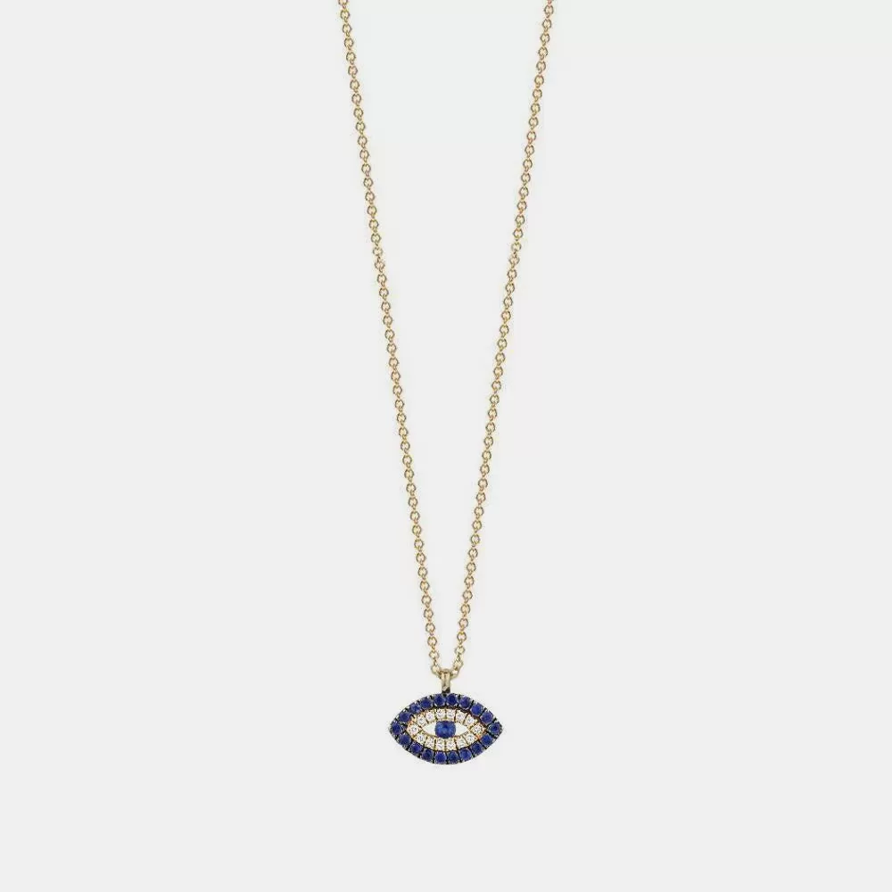 Diamond Evil Eye Sapphire Border Necklace