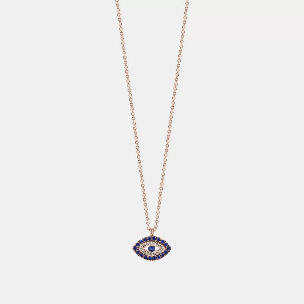 Diamond Evil Eye Sapphire Border Necklace