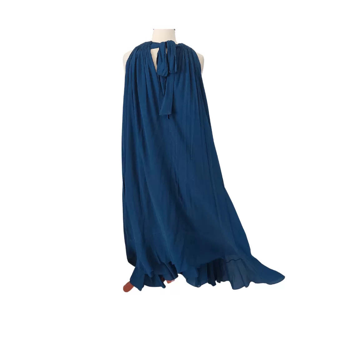 Diane Von Furstenberg Blue Chiffon Long Sleeveless Dress | Pre Loved |