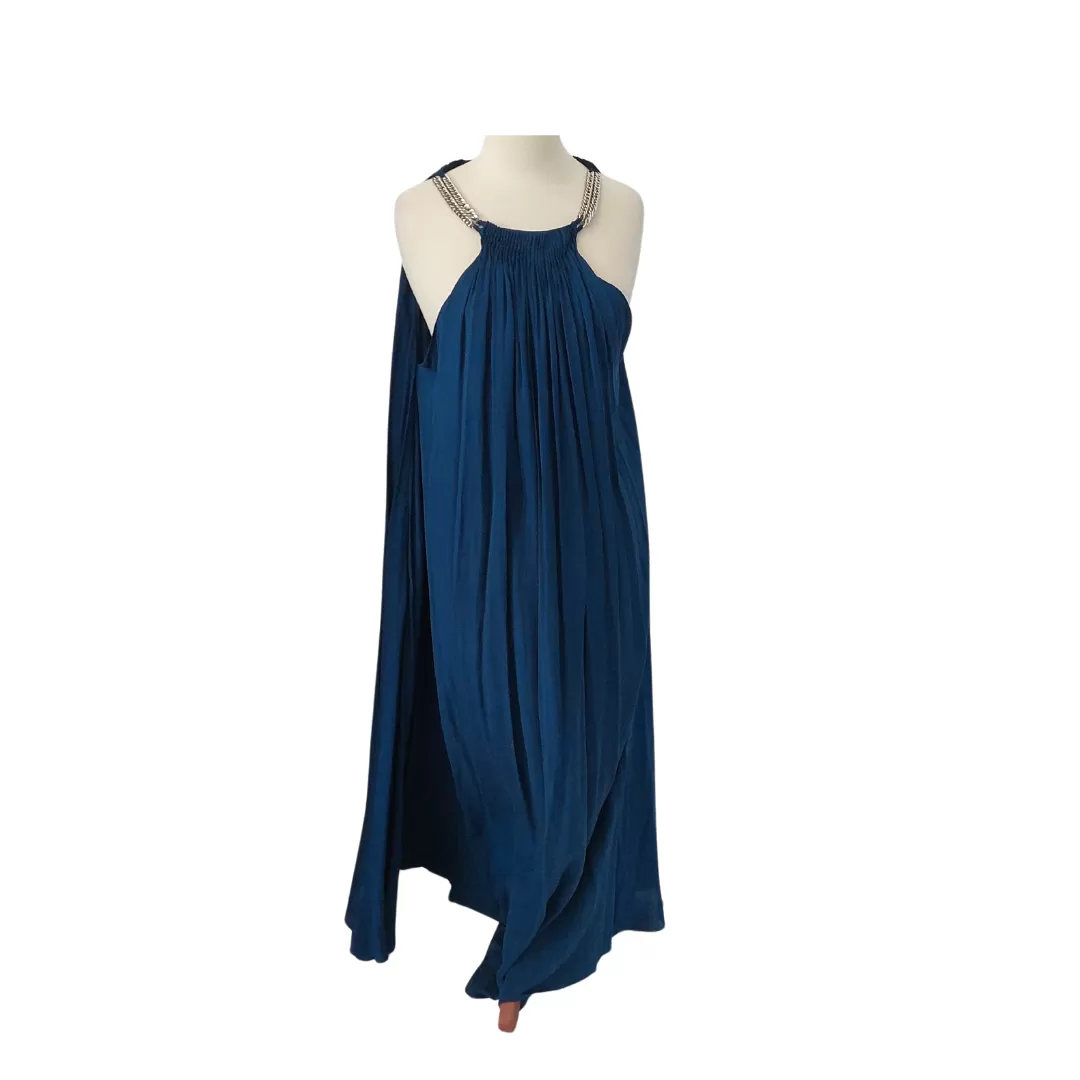 Diane Von Furstenberg Blue Chiffon Long Sleeveless Dress | Pre Loved |