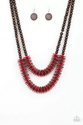 Dominican Disco Red and Brown Wood Necklace - Paparazzi Accessories