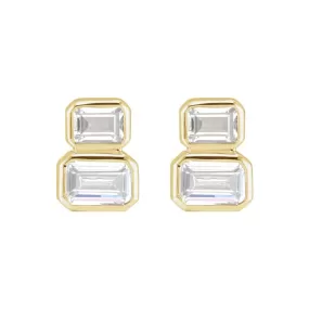 DOUBLE EMERALD CUT DIAMOND BEZEL STUD EARRINGS