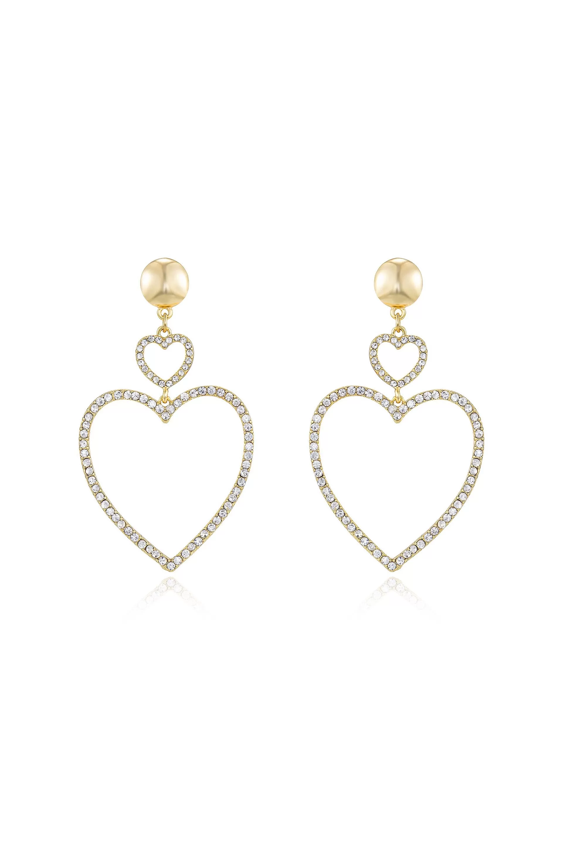 Double Heart Crystal Drop Earrings