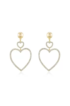 Double Heart Crystal Drop Earrings