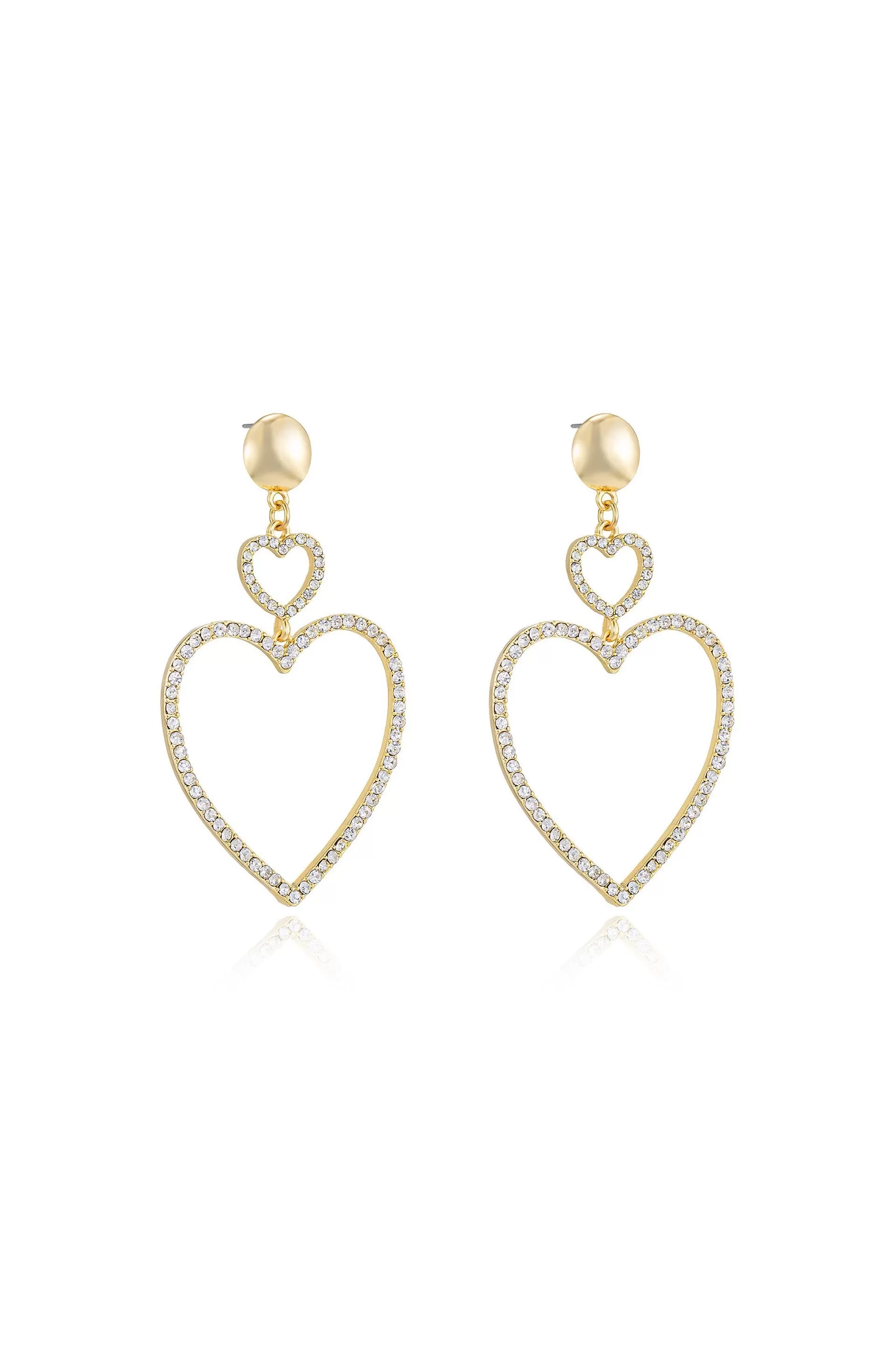 Double Heart Crystal Drop Earrings