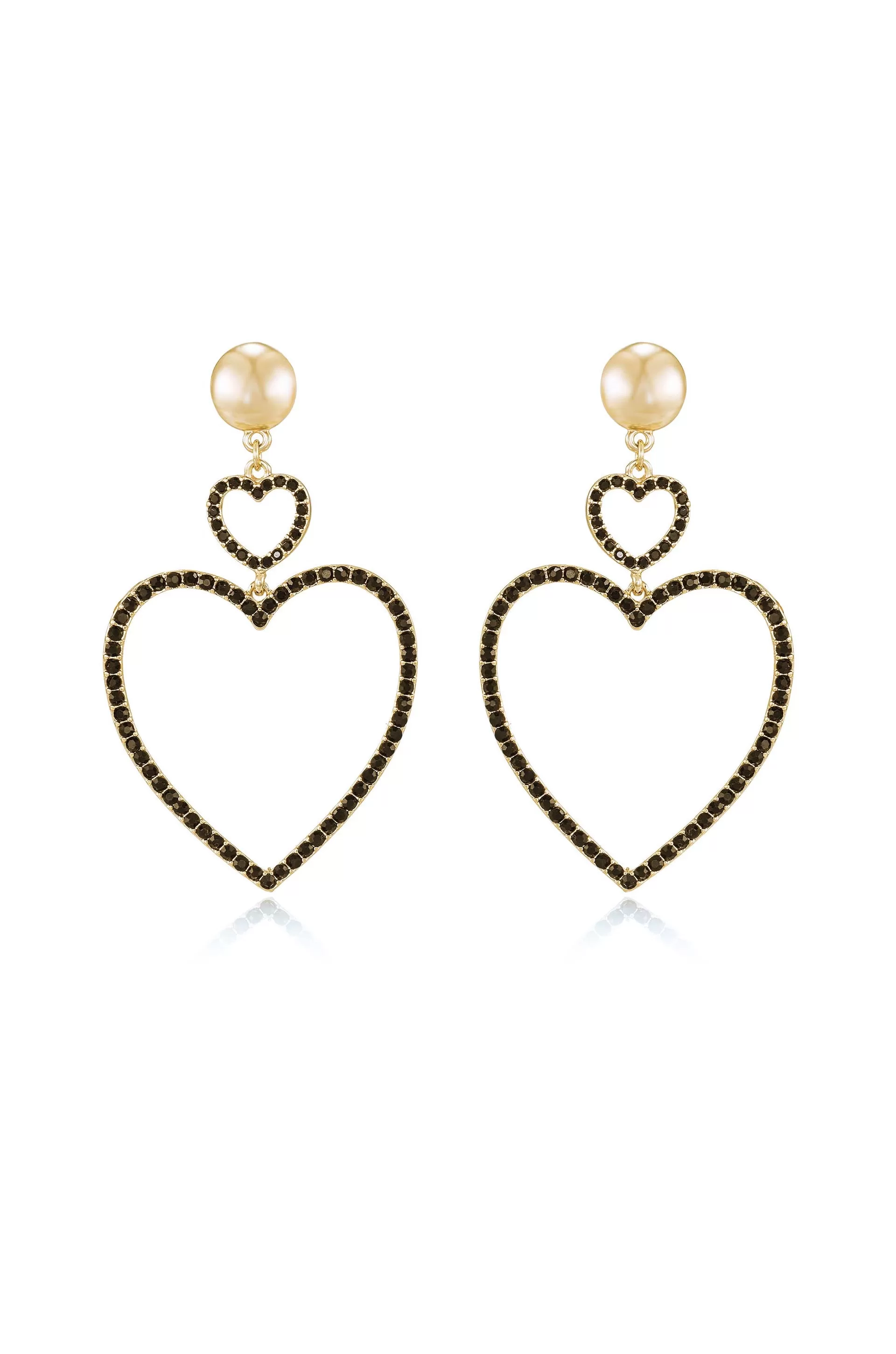 Double Heart Crystal Drop Earrings