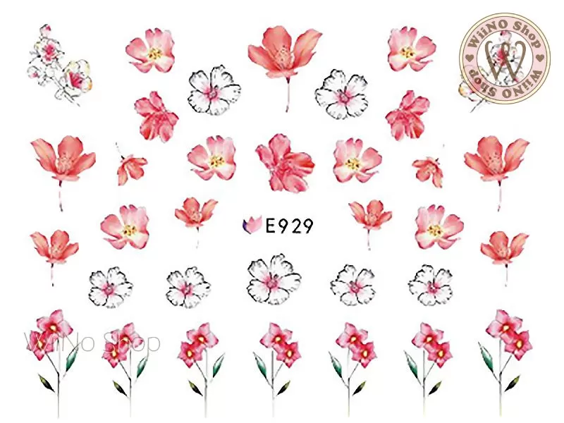 E929 Pink Flower Adhesive Nail Art Sticker - 1 pc