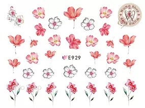 E929 Pink Flower Adhesive Nail Art Sticker - 1 pc