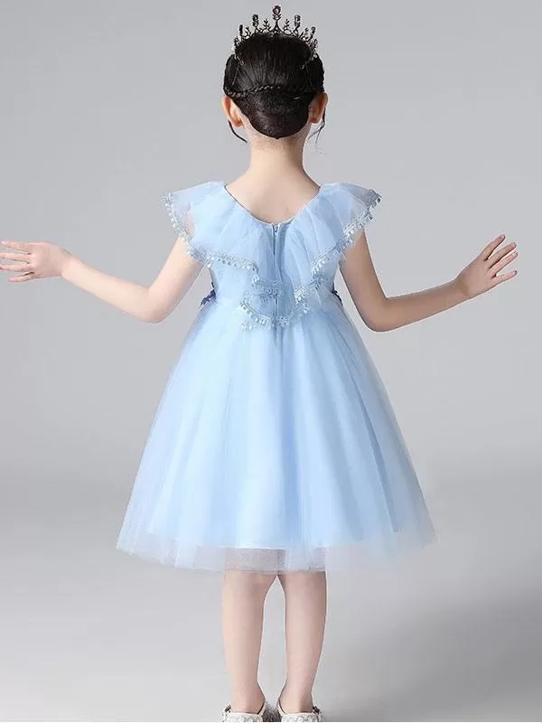 Elegant Purple Flower Girl Dresses V-Neck Sleeveless Tulle Lace Kids Party Dresses