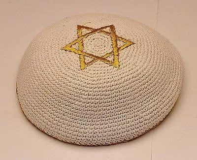 Embroidery White & Gold Magen David Kippahs Hand Made From Jerusalem.