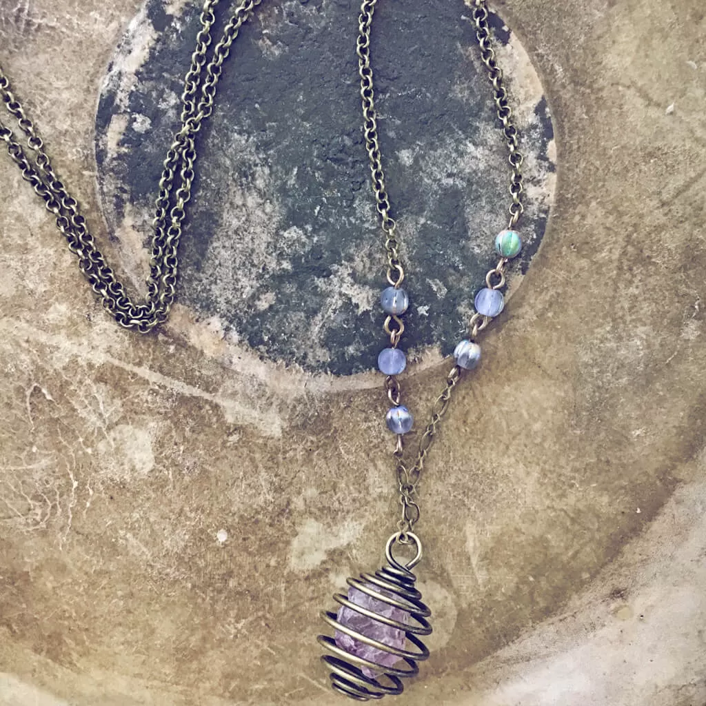 encapsulate // caged amethyst or quartz crystal gemstone necklace