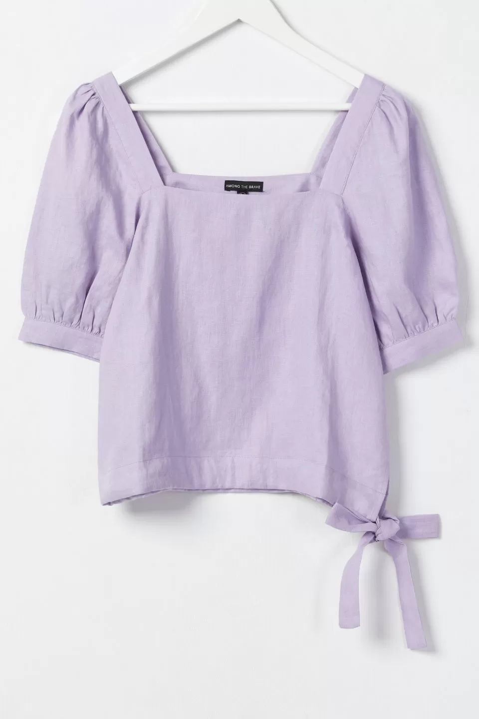 Eternal Square Neck Lilac Puff Sleeve Linen Crop Top