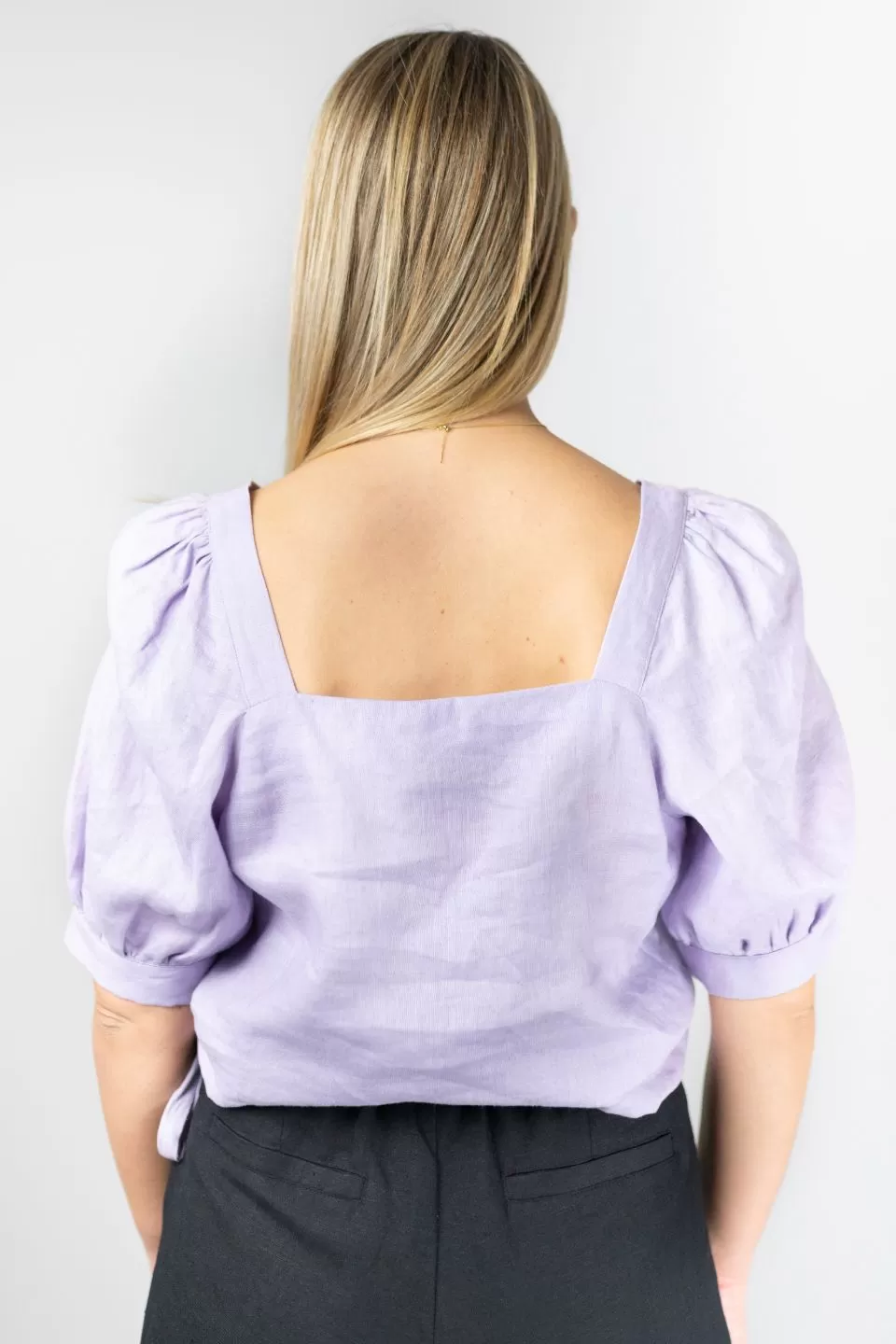 Eternal Square Neck Lilac Puff Sleeve Linen Crop Top