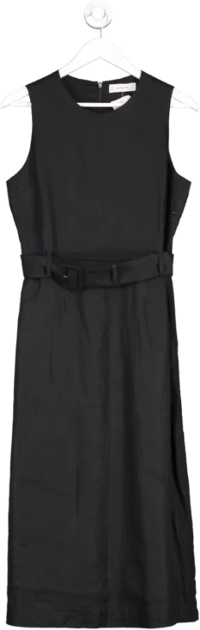 EVERLANE Black The Linen Belted Midi Dress UK S