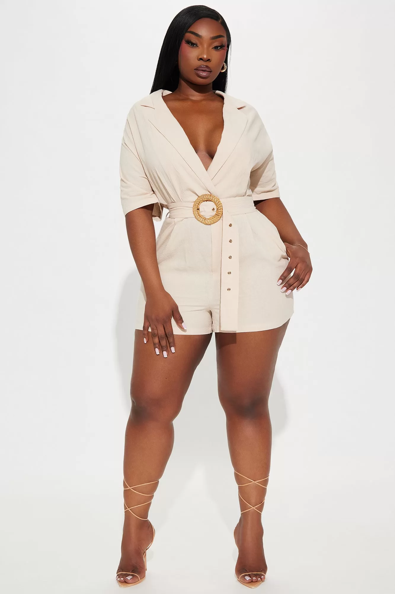 Everything Is Better Linen Romper - Taupe