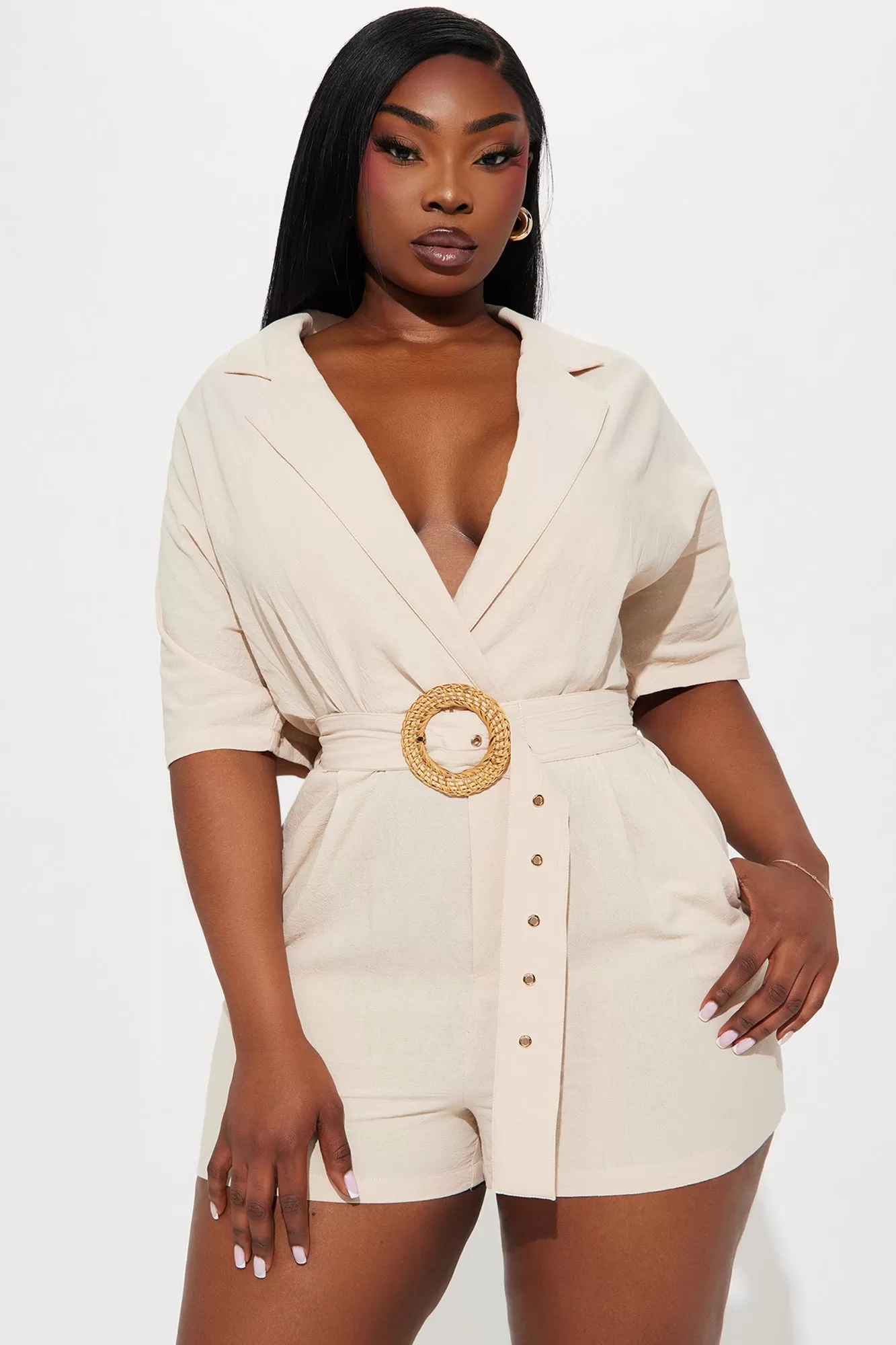 Everything Is Better Linen Romper - Taupe