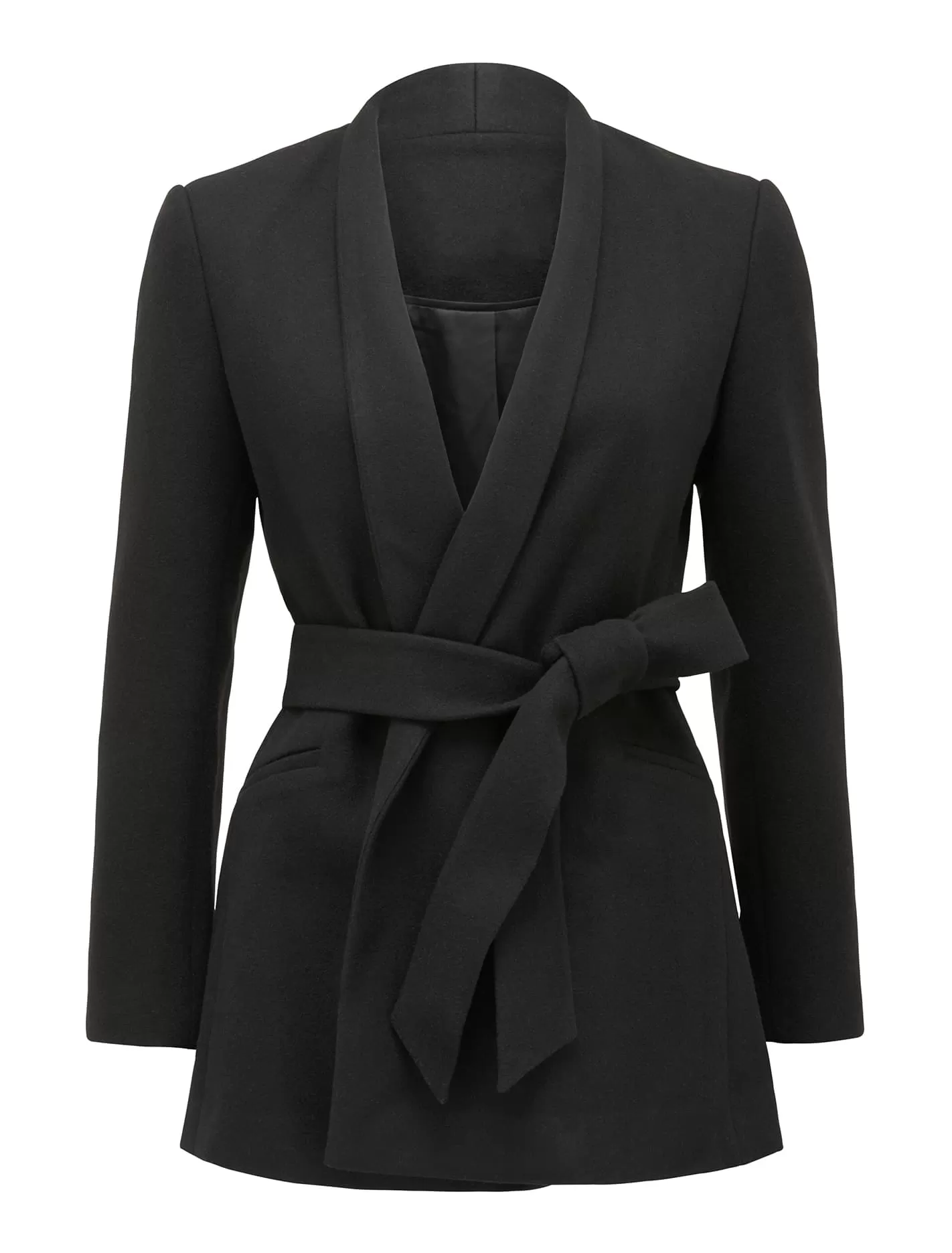 Faye Petite Belted Collarless Coat