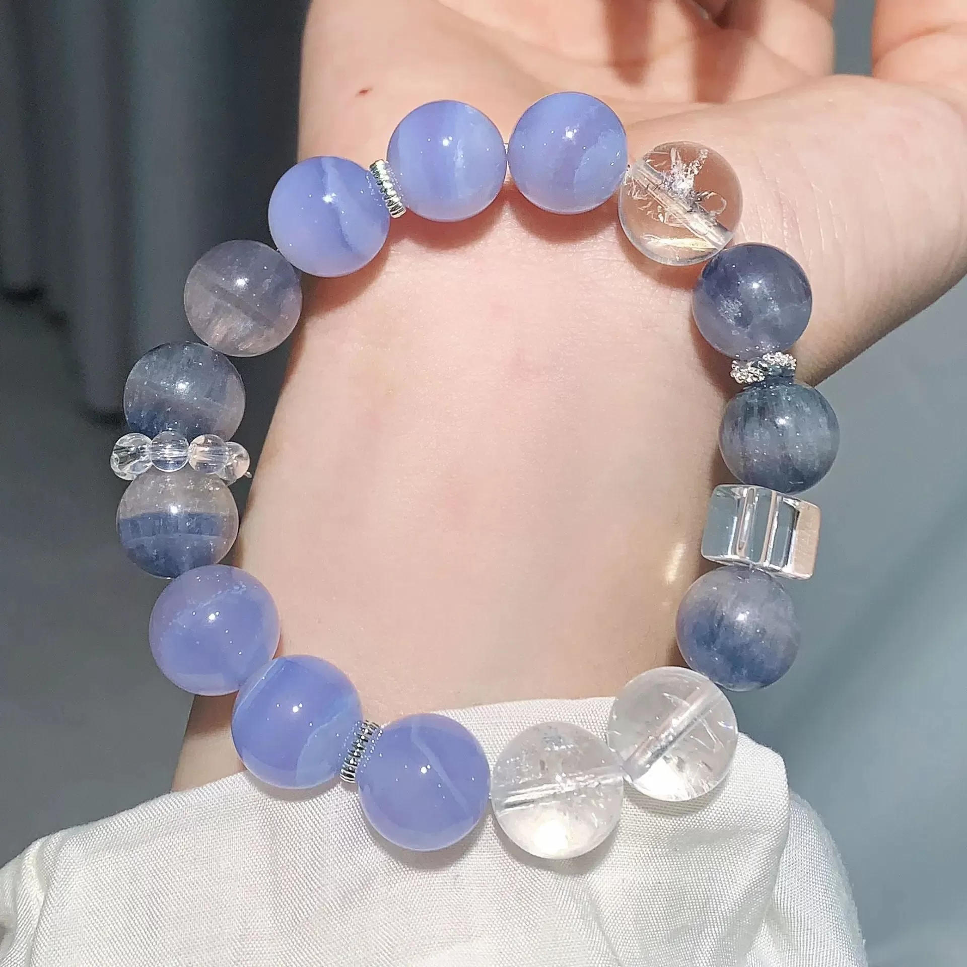 Feather Fluorite & Blue Lace Agate Bracelet