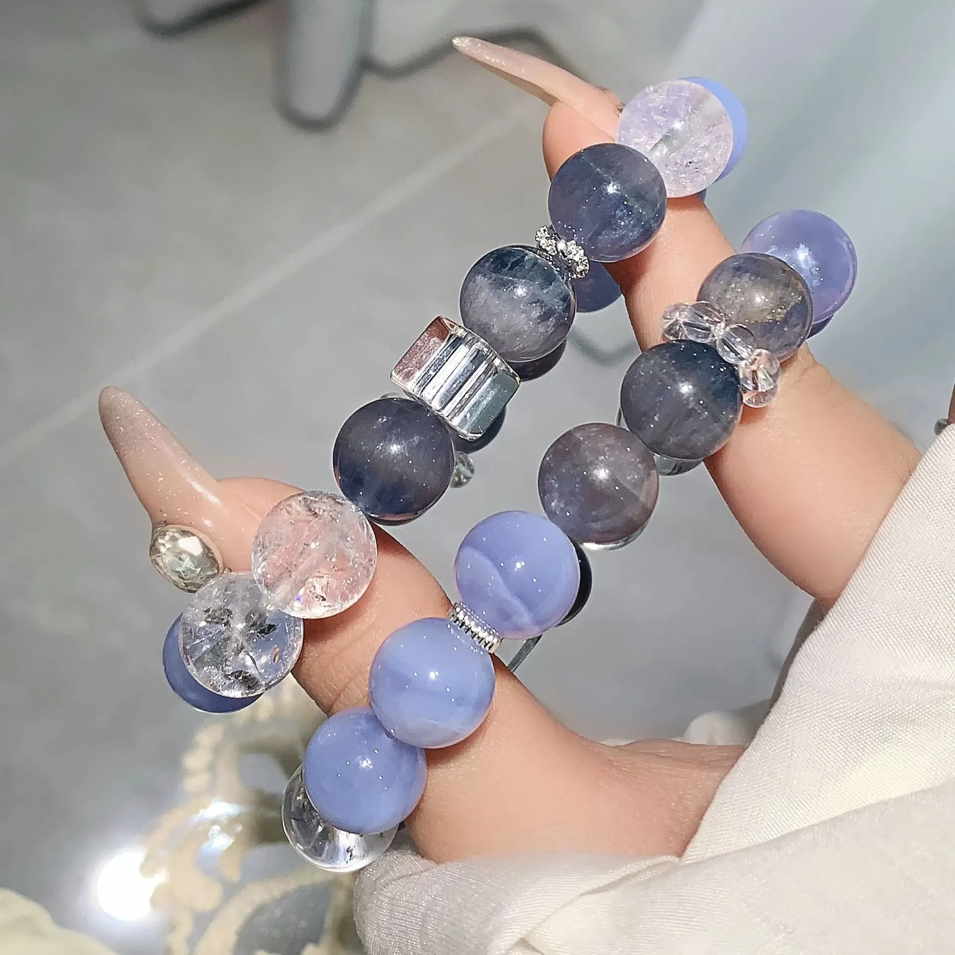 Feather Fluorite & Blue Lace Agate Bracelet