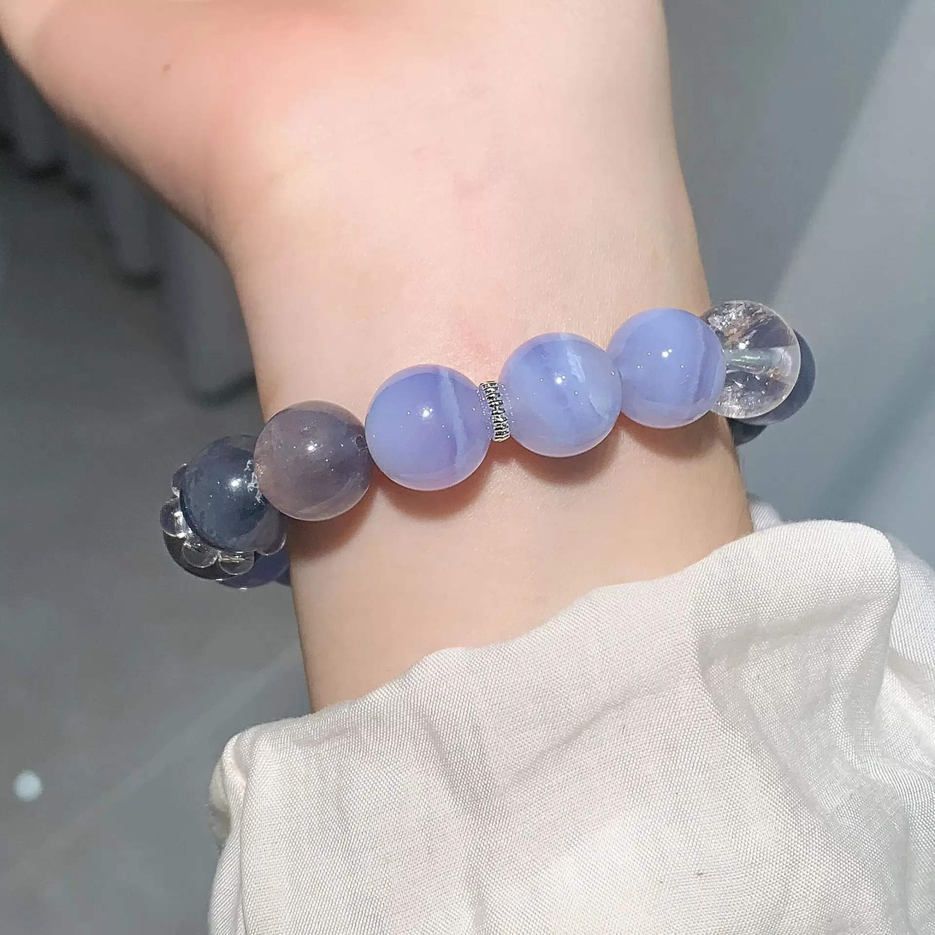 Feather Fluorite & Blue Lace Agate Bracelet