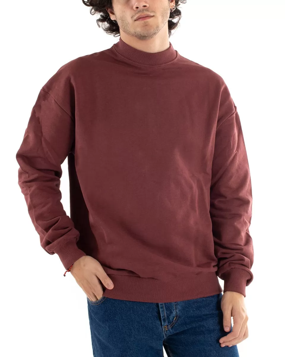 Felpa Mezzo Collo Uomo Maglia Con Colletto Bordeaux Comoda GIOSAL-F2942A